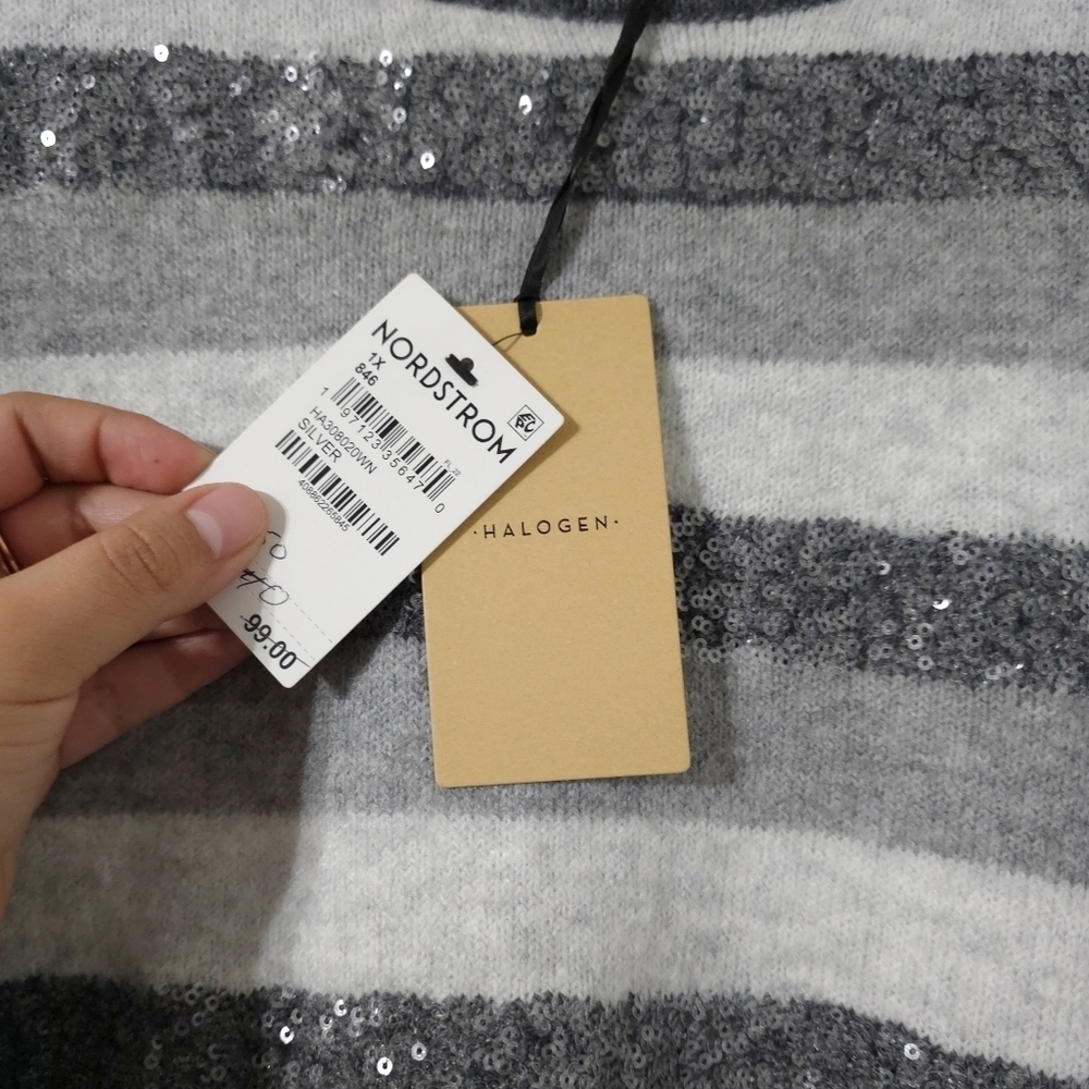 HALOGEN Nordstrom Nwt Cozy Stripe Knit Pullover Sweater, Sequin Details, 1X - Picture 8 of 14